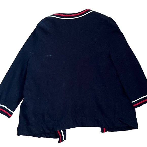 Talbots 100% COTTON NAVY BLUE CARDIGAN SWEATER 1XP Petite RED WHITE STRIPED TRIM - Picture 6 of 10